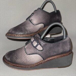 Camper Magna Wedge Snakeskin Embossed Oxford Monk Strap Shoes Size EU 38 US 7.5